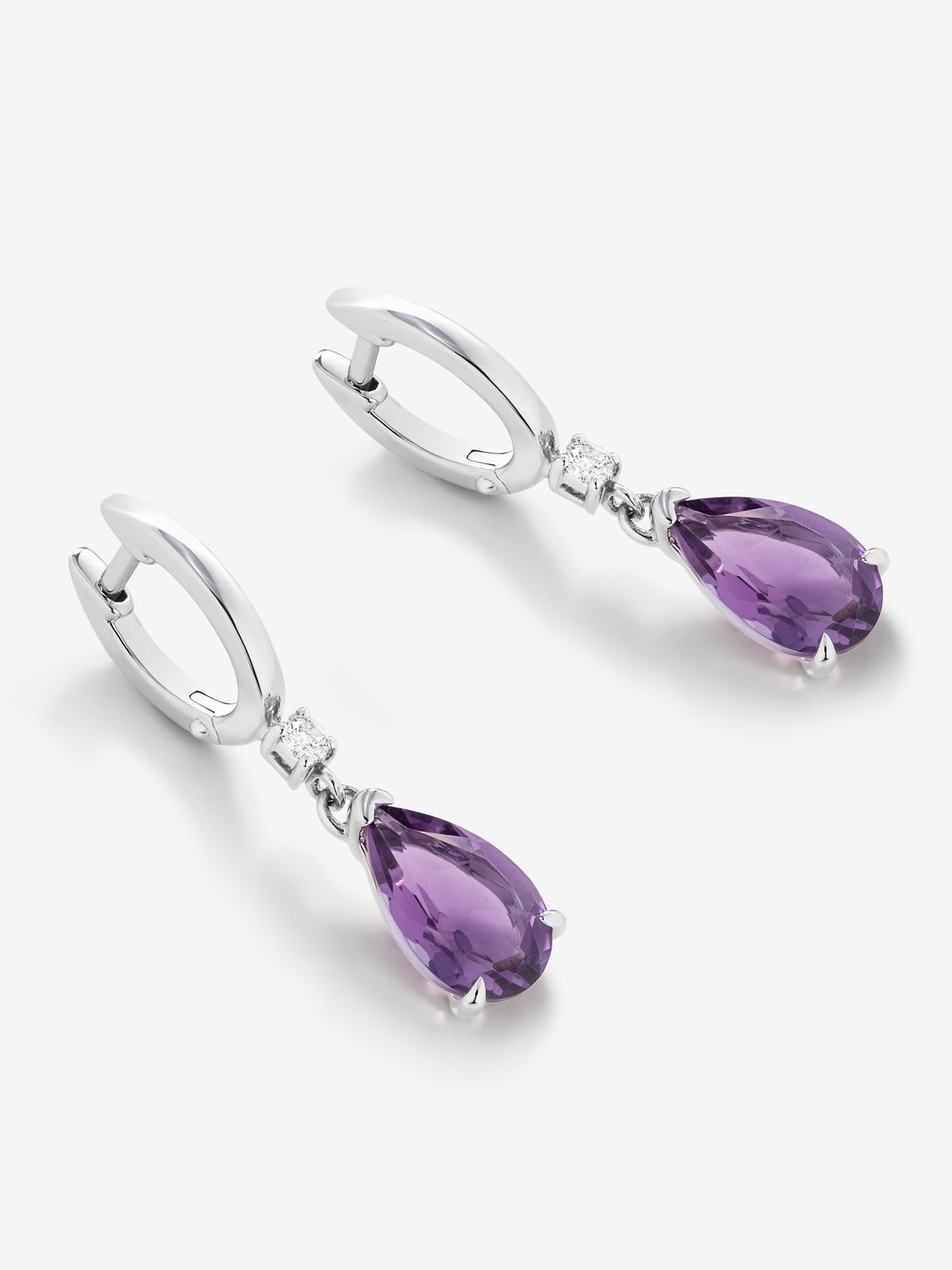 Pendientes aro de plata 925 con amatista y diamante colgante