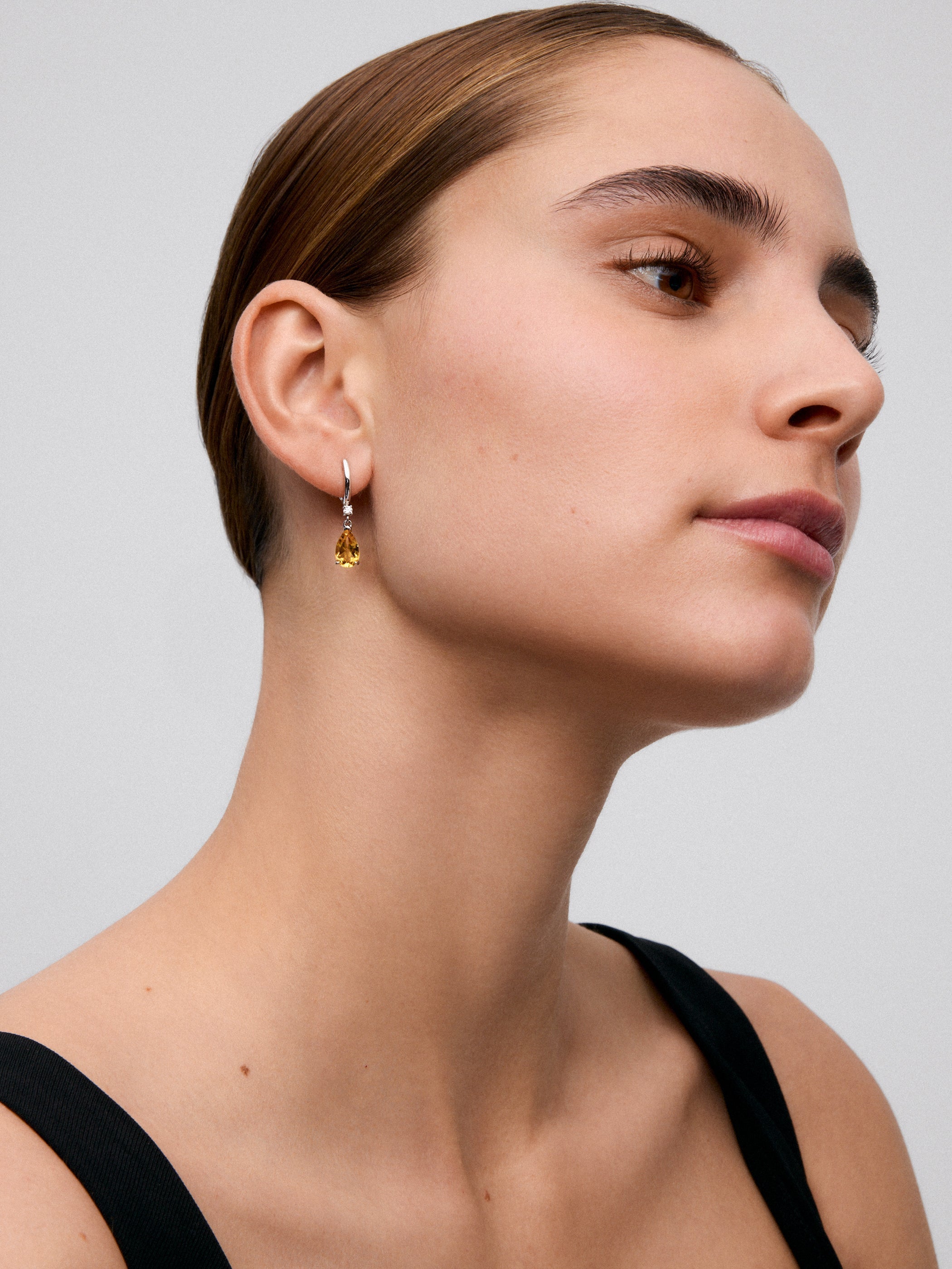 Pendientes de plata 925 con cuarzos citrinos en talla pera