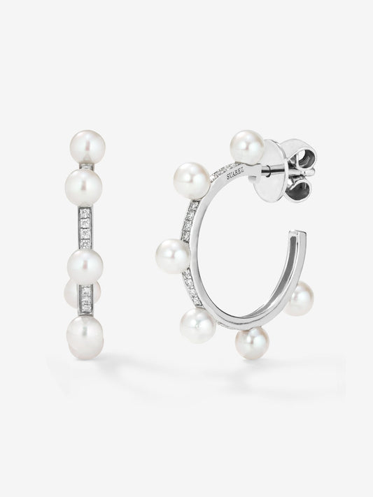 Pendientes aros de oro blanco de 18k con perlas Akoya 4mm