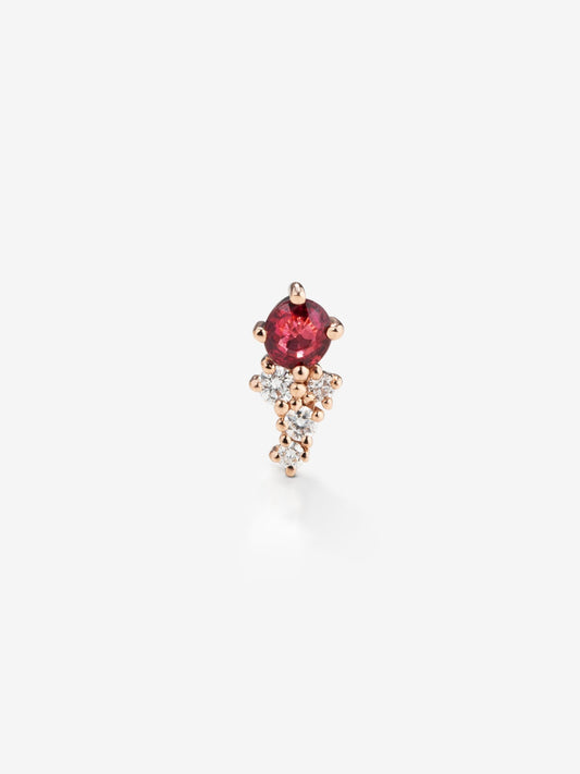 Pendiente individual derecho de oro rosa de 18K con rubí y diamantes