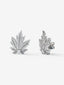 Pendientes de oro blanco de 18K con 2 diamantes centrales, pavé de diamantes y forma de hoja de arce