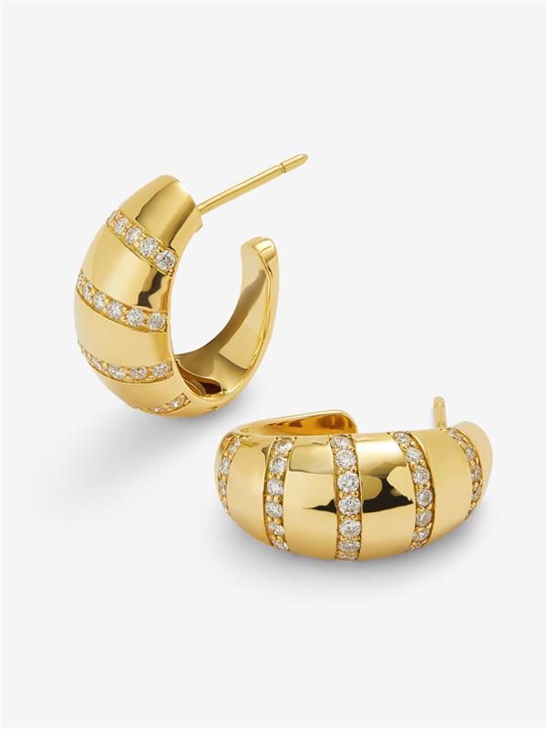 Pendientes de aro de oro amarillo de 18K con pavé de diamantes en talla brillante