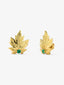 Pendientes de oro amarillo de 18K con 2 esmeraldas centrales en talla brillante con un total de 0,33 cts y forma de hoja de arce