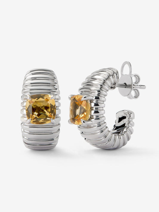 Pendientes gallonados de plata 925 con cuarzos citrinos amarillos