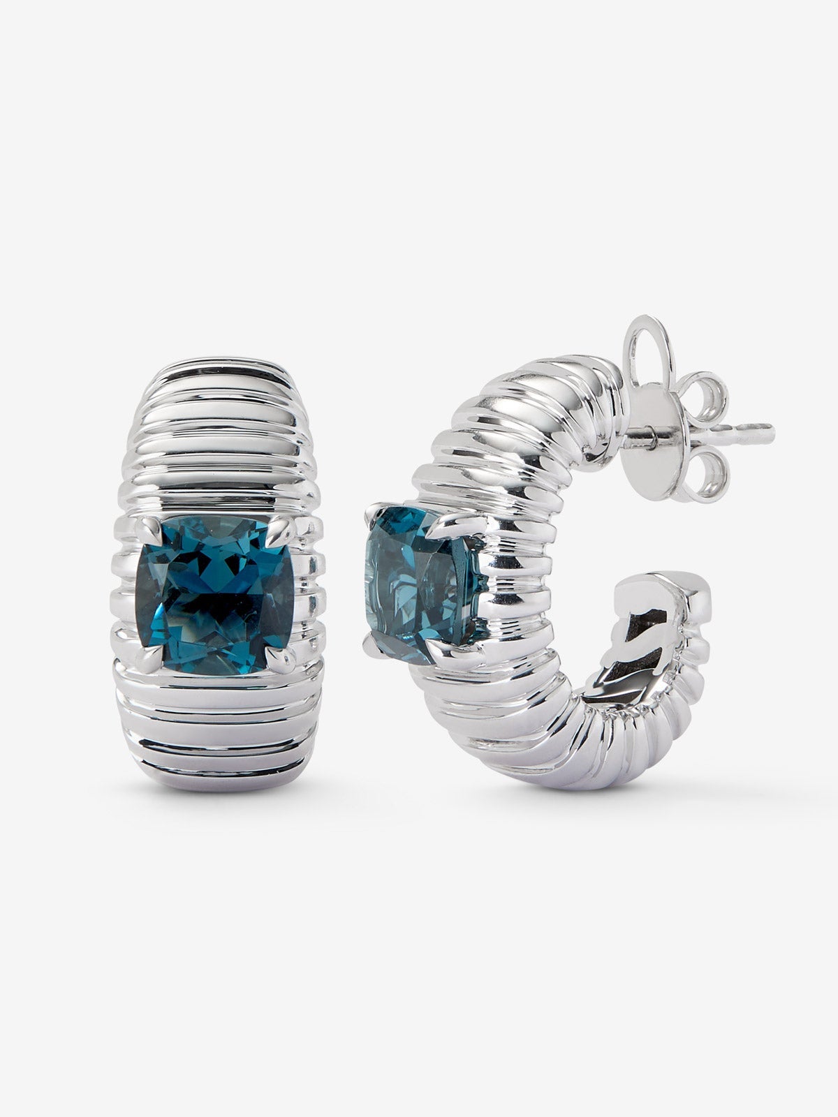 Pendientes gallonados de plata 925 con  topacios azul London
