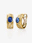Pendientes de oro amarillo de 18K con zafiro en tallla oval de 3,4 cts y 56 diamantes en talla brillante con un total de 0,4 cts