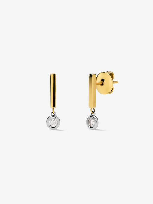 Pendientes de oro amarillo de 18K con 2 diamantes en talla brillante con un total de 0,12 cts 