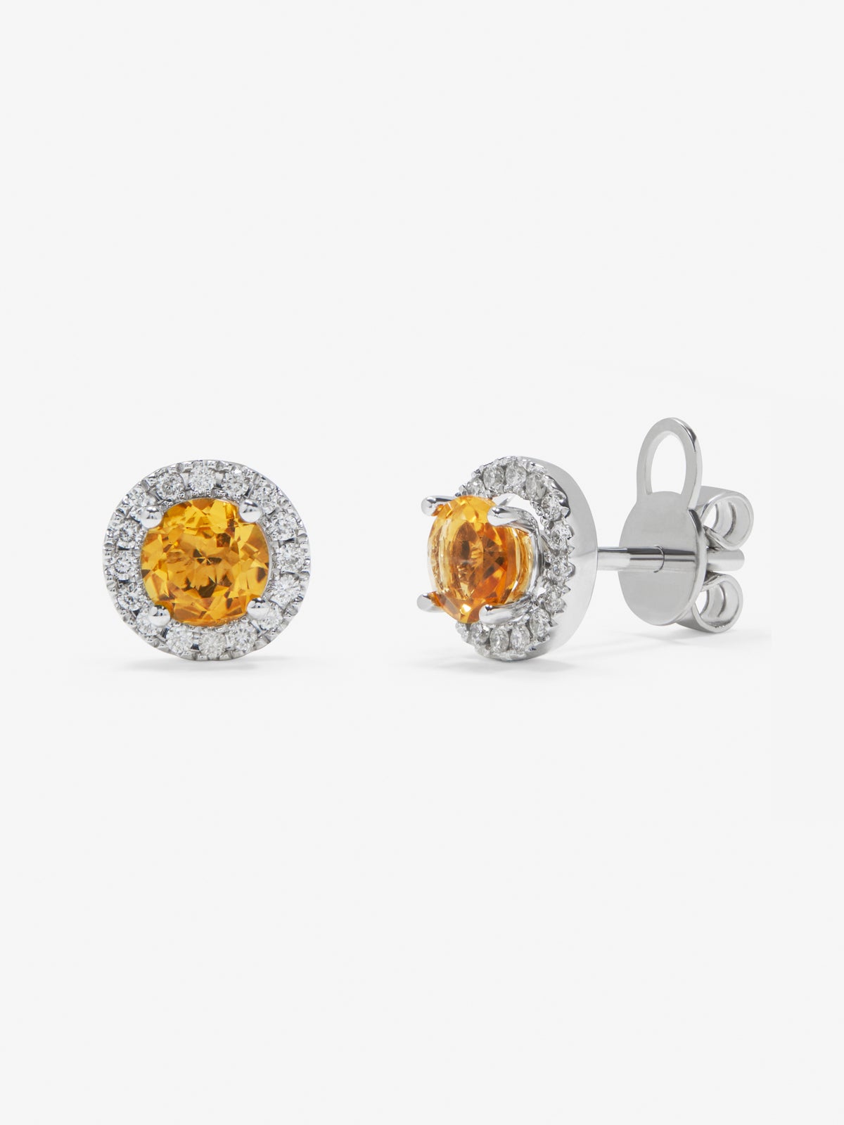 Pendientes de oro blanco de 18K con cuarzo citrino 0,82 cts y diamantes 0,17 cts