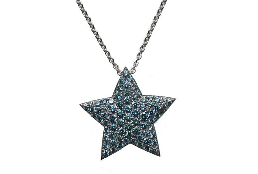 Colgante de oro blanco de 18K con pavé de zafiros azules y forma de estrella
