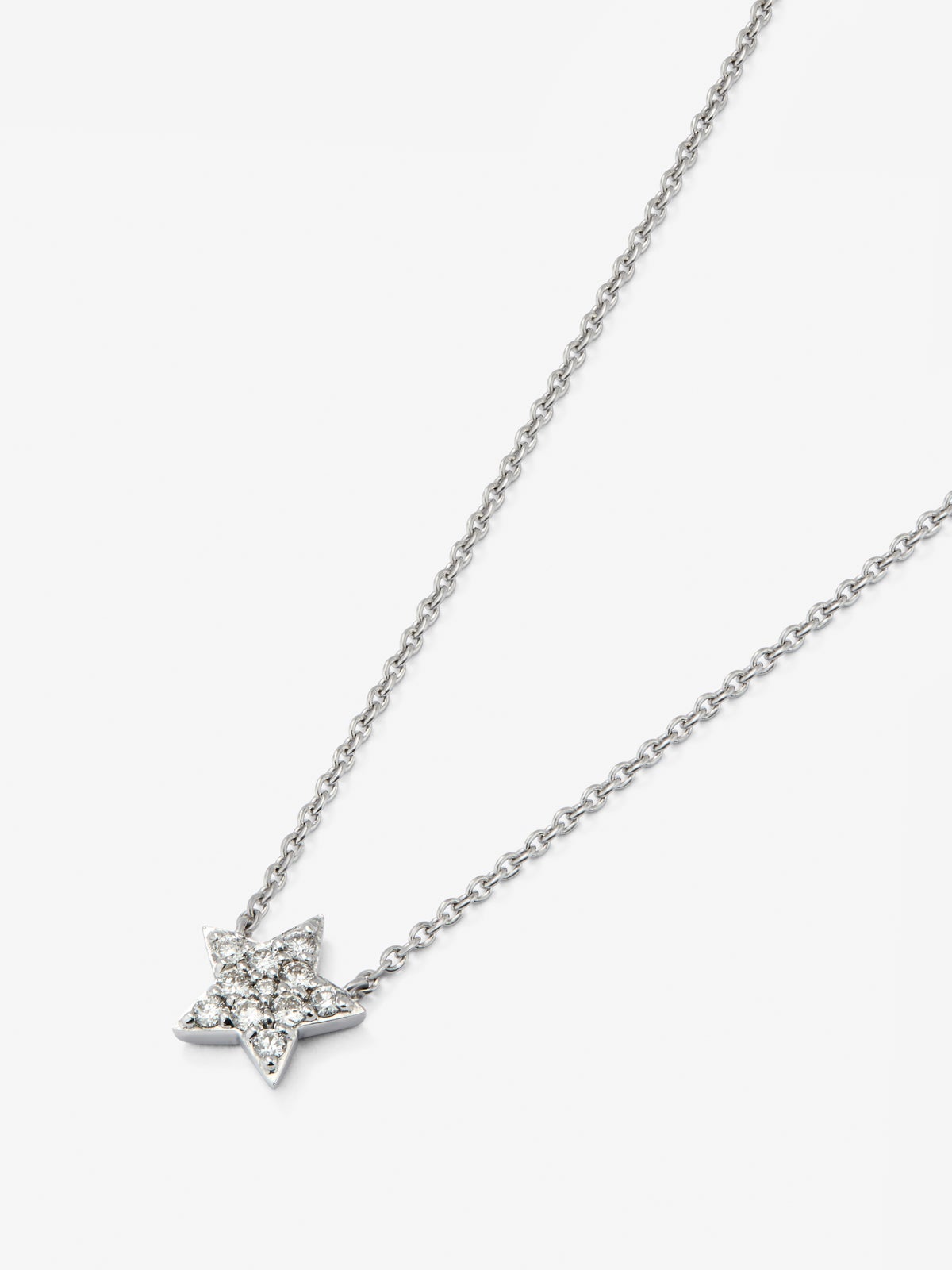 Colgante cadena estrella de oro blanco de 18K de diamantes en pavé