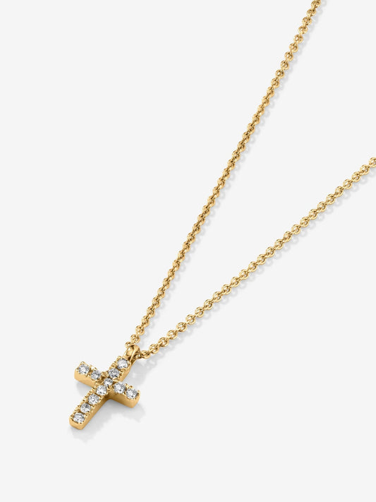 Colgante cadena cruz en oro amarillo de 18K con diamantes
