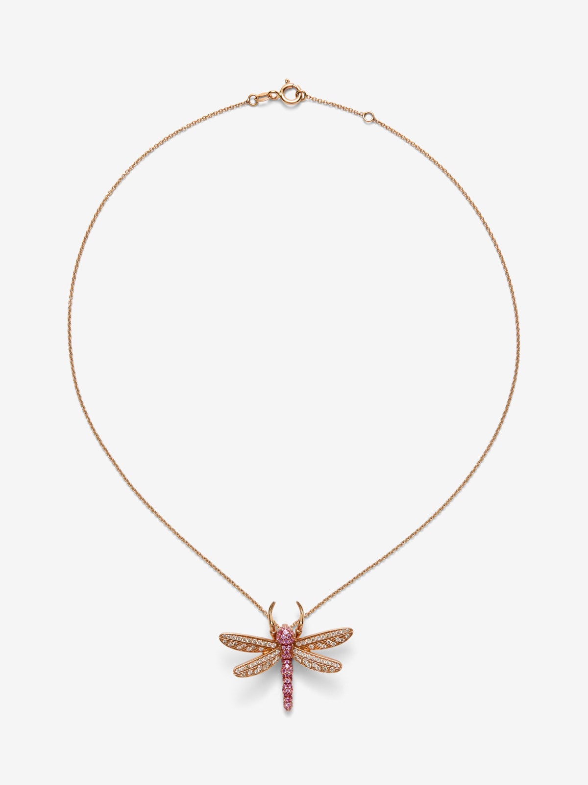 Colgante cadena insecto de oro rosa de 18K con zafiros rosas y marrones en talla brillante