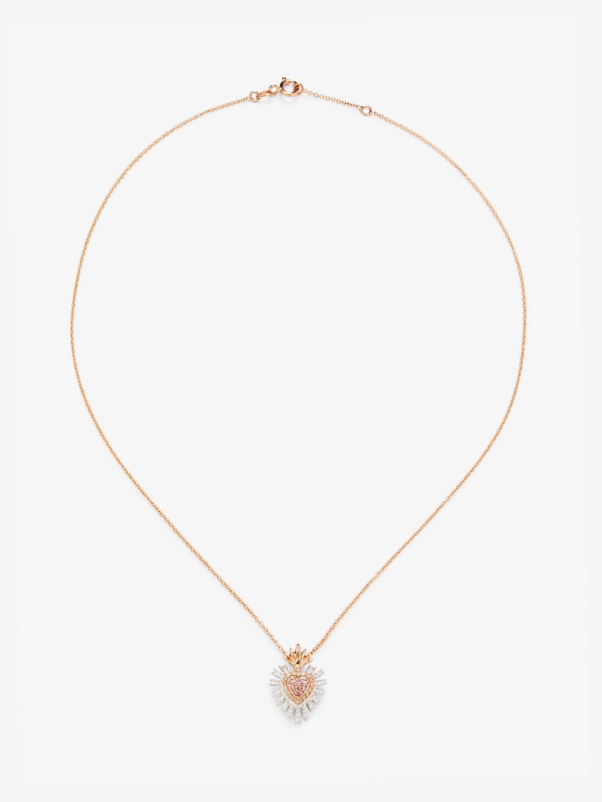 Colgante de oro blanco y rosa de 18K con 9 zafiros rosas en talla brillante con un total de 0,1 cts, 46 diamantes blancos en talla brillante con un total de 0,18 cts y 18 diamantes marrones en talla brillante con un total de 0,08 cts