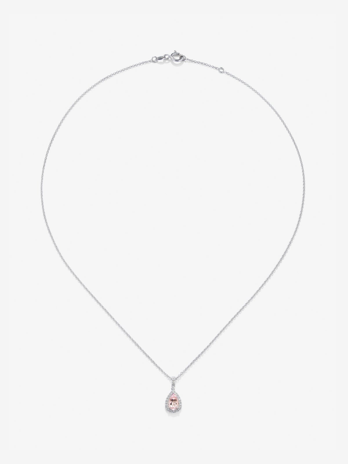 Colgante de oro blanco de 18K con morganita  rosa en talla pera de 0,79 y diamantes en talla brillante