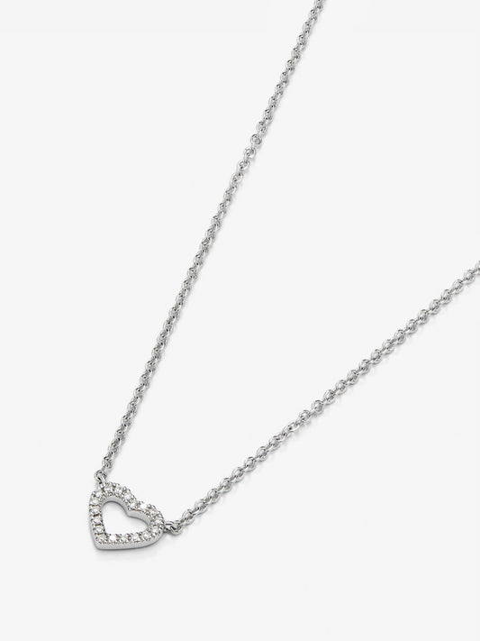 Colgante cadena corazón de oro blanco de 18K y diamantes