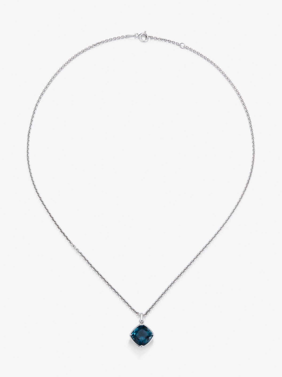 Colgante de plata 925 con topacio azul london en talla cushion