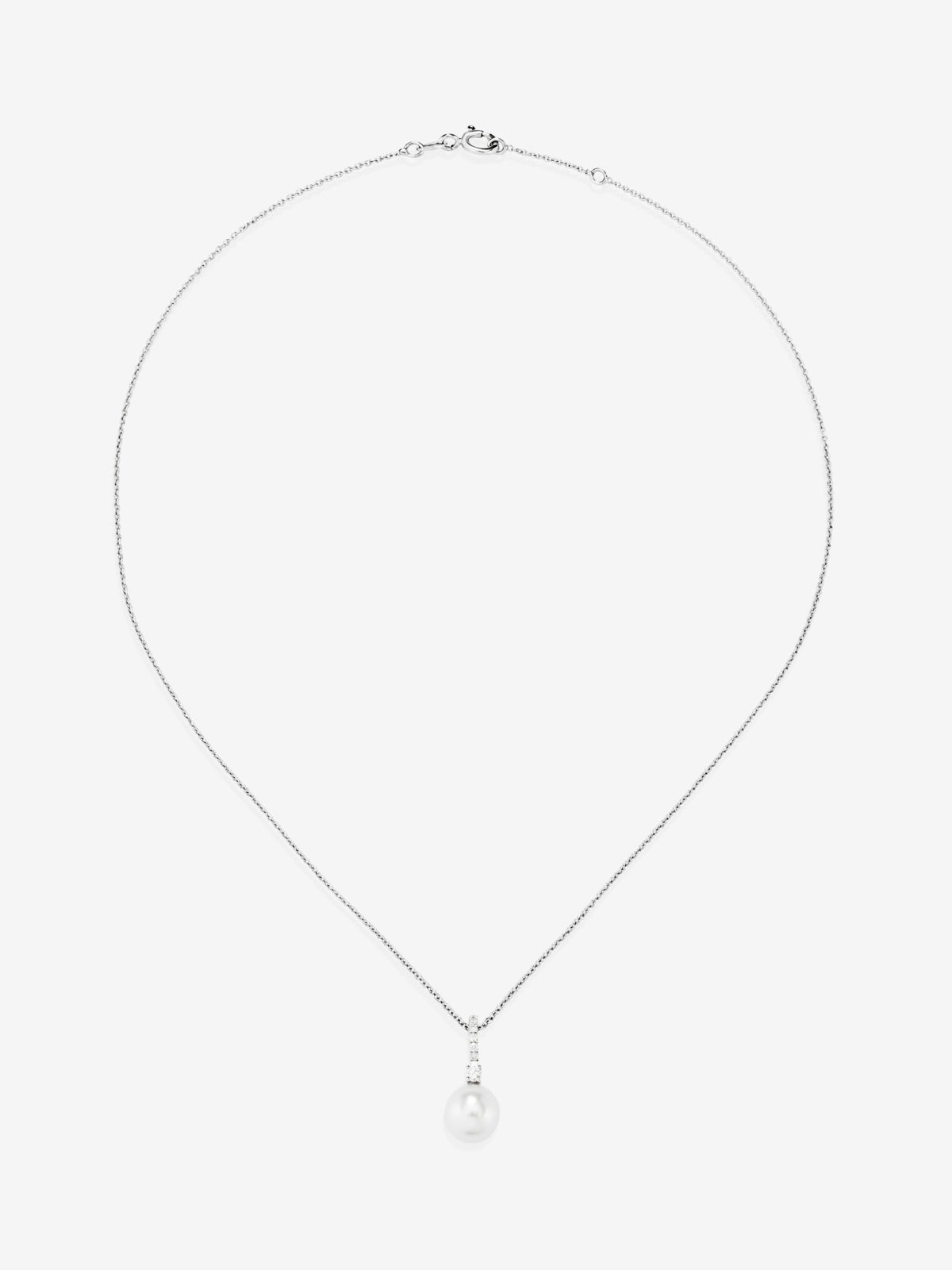 Colgante de cadena de oro blanco de 18k con aro en diamante y perla australiana de 8,5 mm