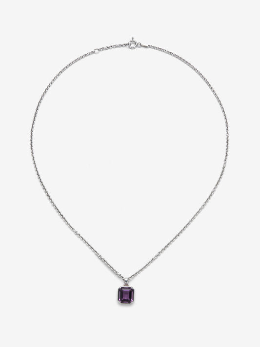Colgante cadena de plata 925 con amatista morada en talla octogonal