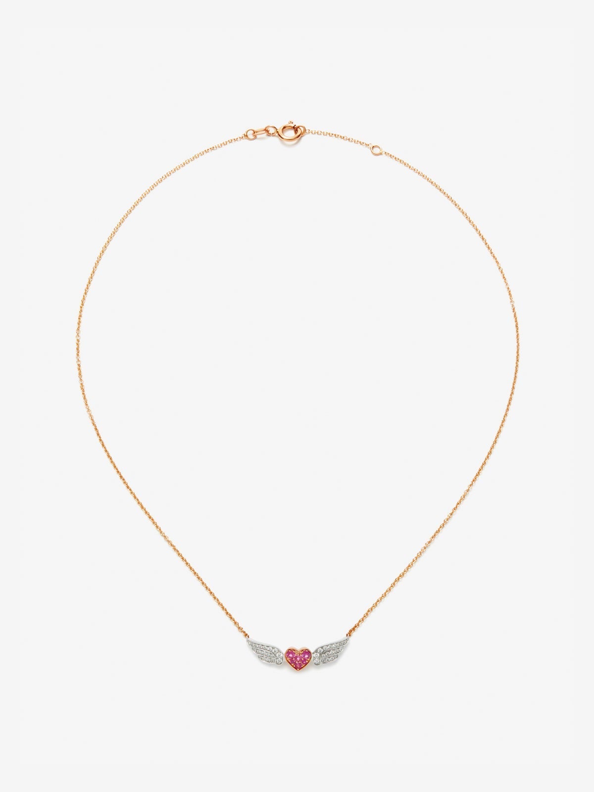 Colgante de oro blanco y oro rosa de 18kt con diamantes y zafiros