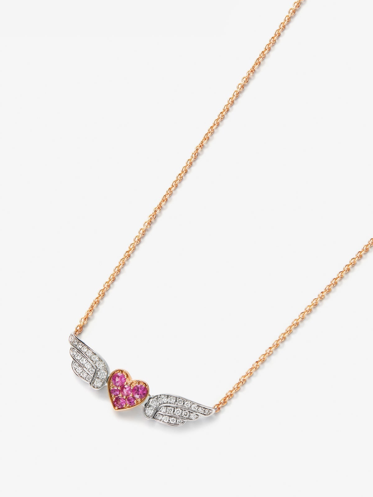 Colgante de oro blanco y oro rosa de 18kt con diamantes y zafiros