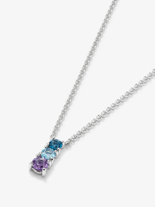 Colgante de plata 925 con topacio azul london, topacio azul swiss y amatista morada en talla brillante