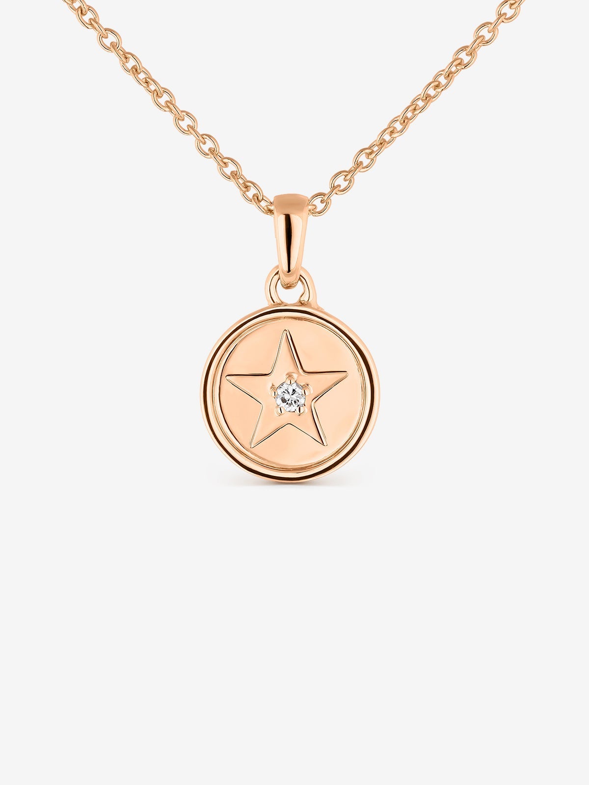 Colgante de oro rosa de 18K con forma de estrella y diamante de 0,01 cts