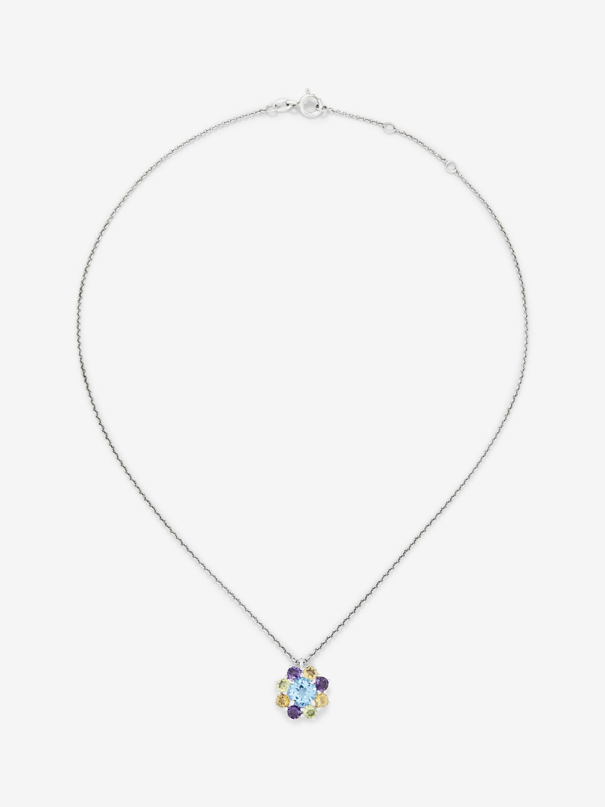Colgante de plata 925 con topacios, amatistas, cuarzos y peridotos en talla brillante