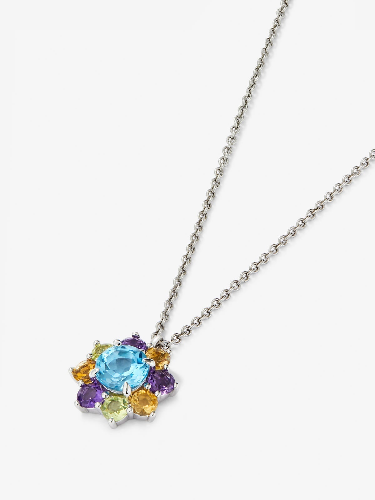 Colgante de plata 925 con topacios, amatistas, cuarzos y peridotos en talla brillante