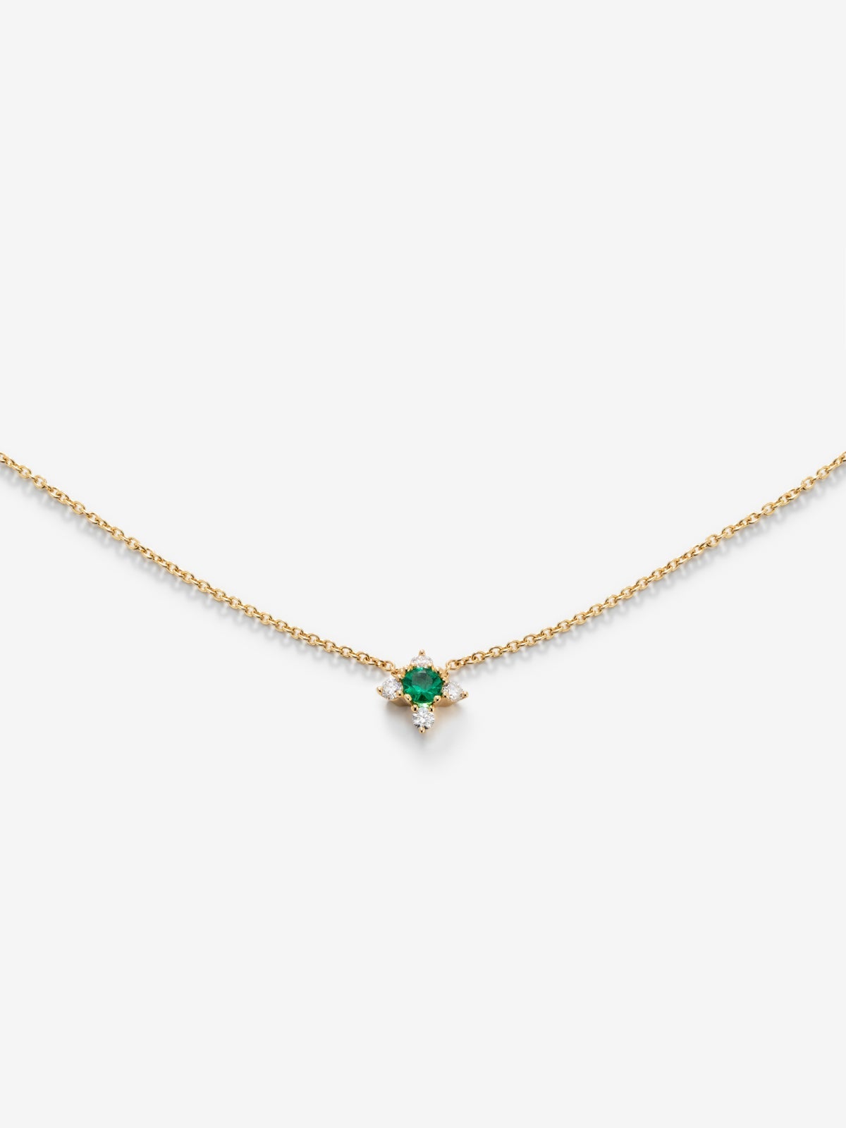 Colgante cadena flor de oro amarillo de 18K con esmeralda y diamantes