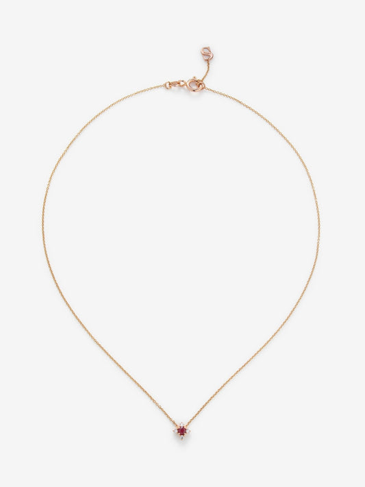 Colgante cadena flor de oro rosa de 18K con rubí y diamantes