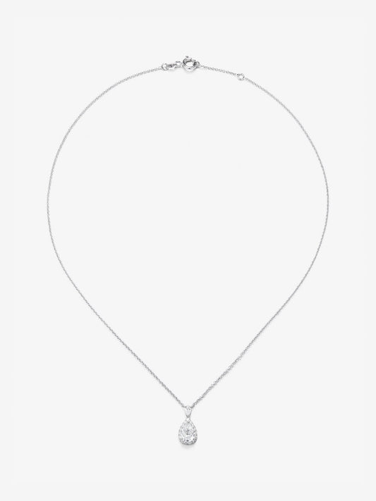 Colgante de oro blanco de 18K con diamantes blancos en talla pera y brillante de 1 cts