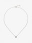 Colgante de oro blanco de 18K con diamante central en talla brillante de 0,2 cts y orla de 2 diamantes en talla baguette con un total de 0,05 cts y 10 diamantes en talla brillante con un total de 0,035 cts