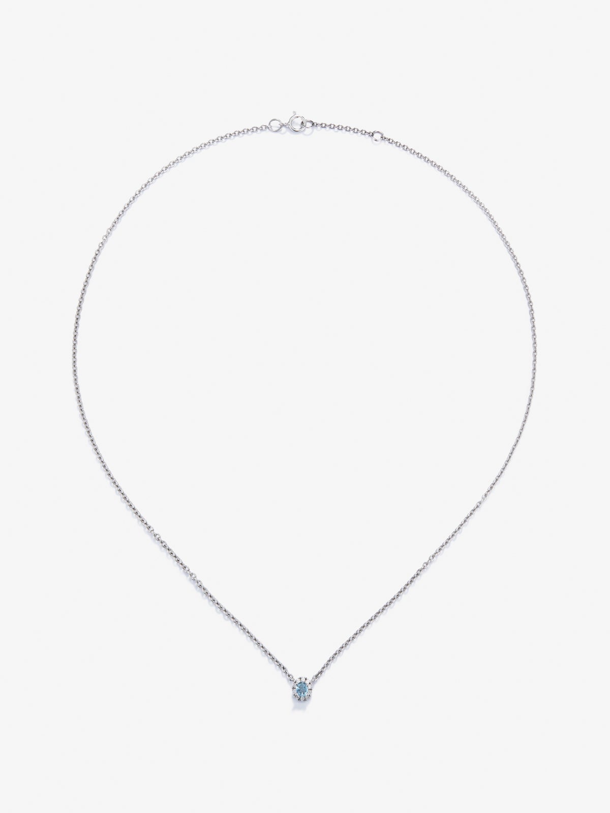 Colgante cadena de oro blanco de 18K con aguamarina y diamante