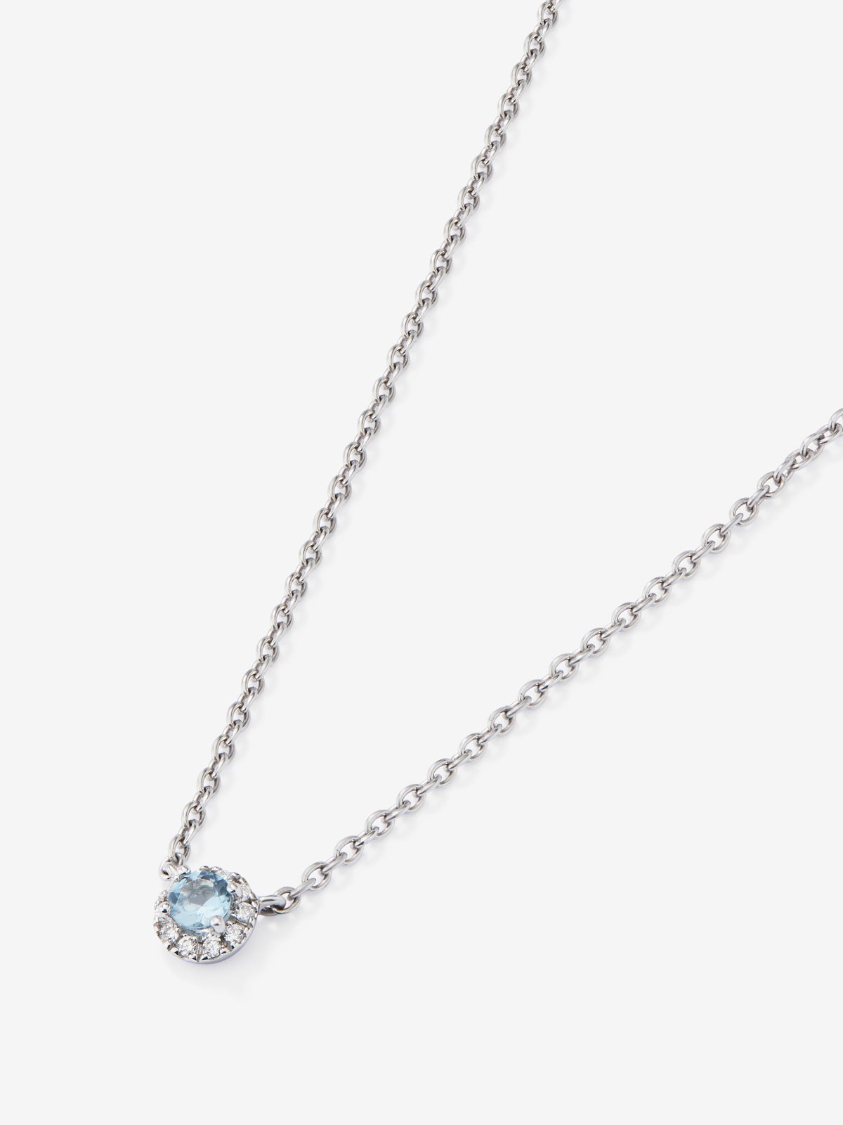 Colgante cadena de oro blanco de 18K con aguamarina y diamante