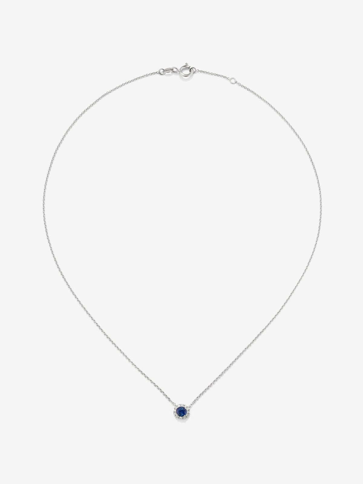 Colgante cadena orla de oro blanco de 18K con zafiro y diamante