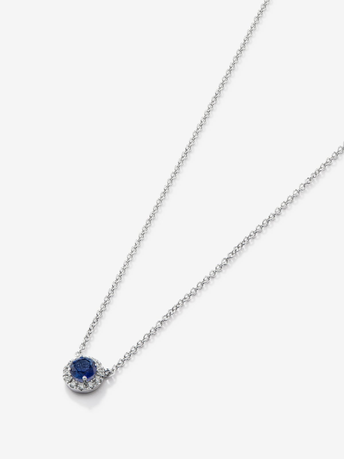 Colgante cadena orla de oro blanco de 18K con zafiro y diamante