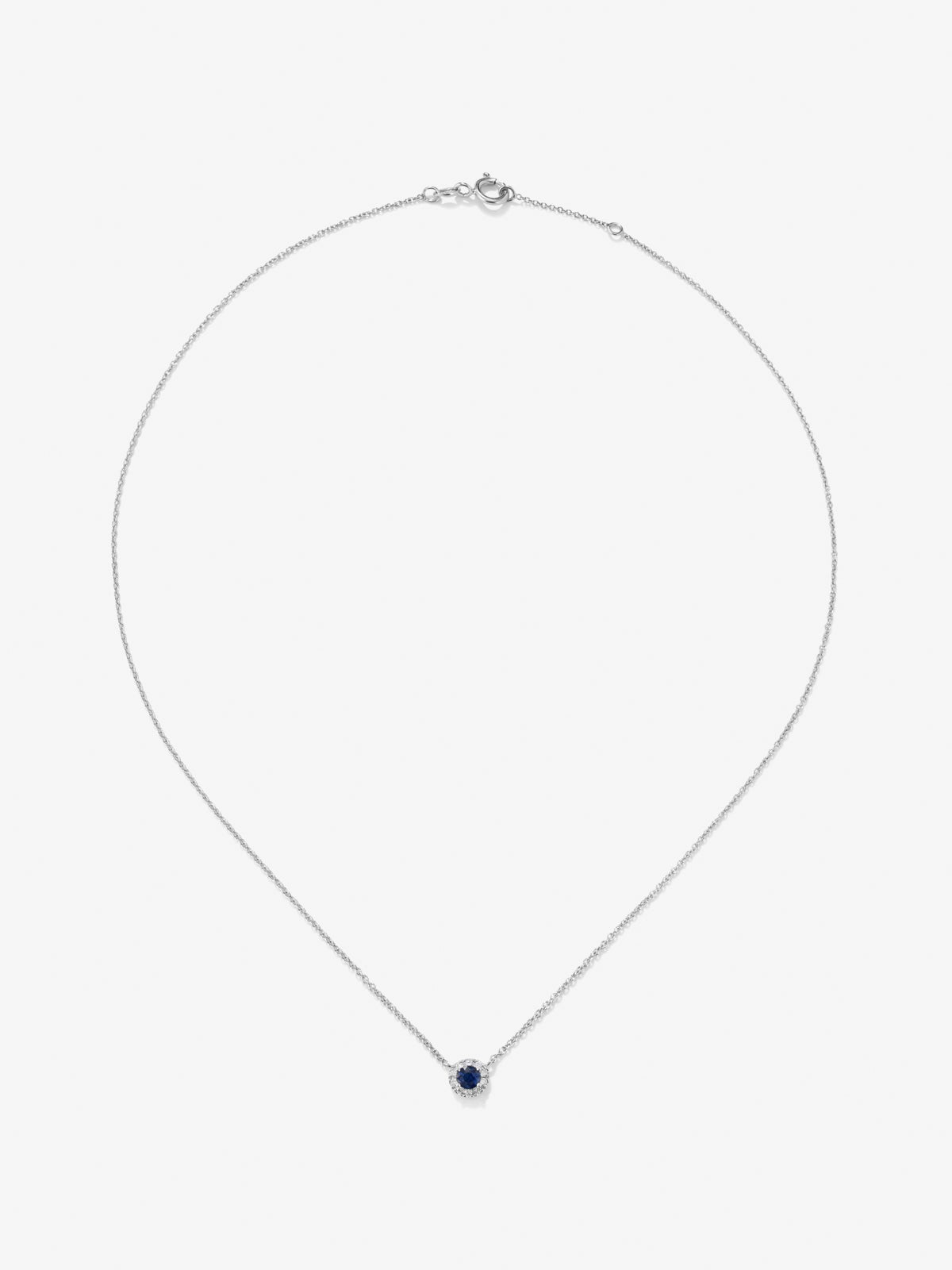 Colgante cadena orla de oro blanco de 18K con zafiro y diamante