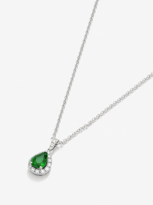 18K white gold pendant with emerald and brilliant-cut diamonds totaling 0.15 cts