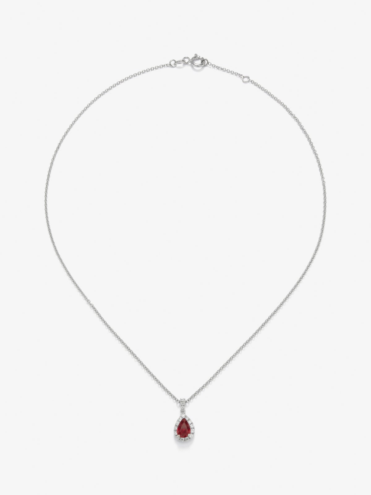 Colgante de oro blanco de 18K con rubí rojo