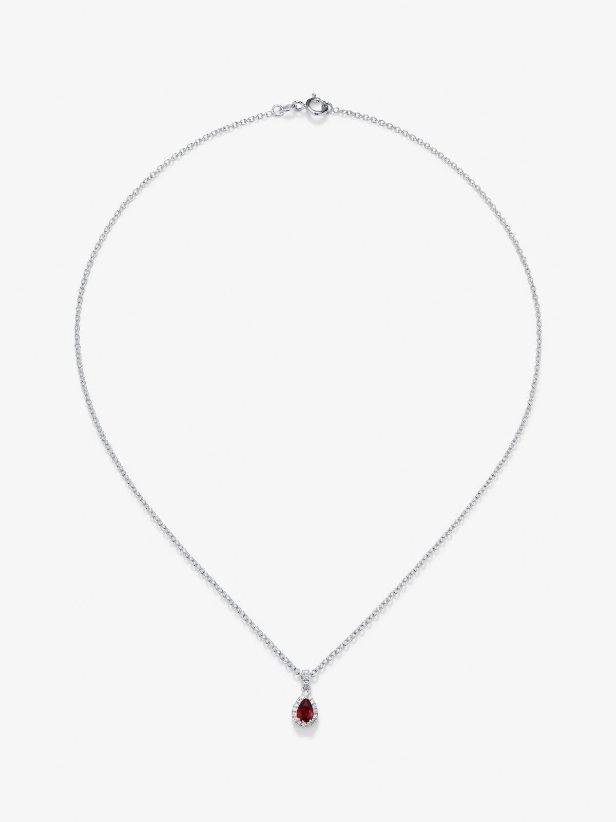 Colagnte cadena de oro blanco con rubí y diamantes