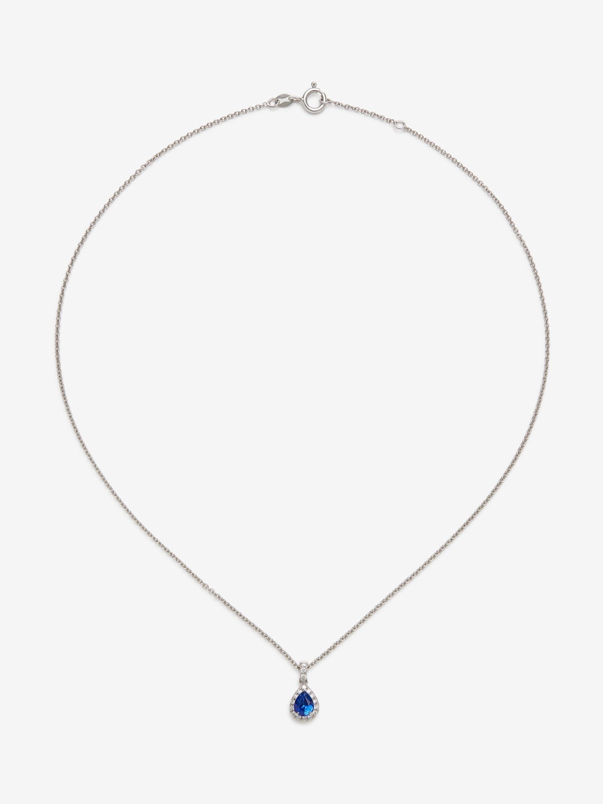 Colgante de oro blanco de 18K con zafiro azul y diamantes