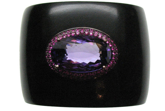Pulsera de madera de ébano con amatista morada y zafiros rosas con un total de 1,64 cts