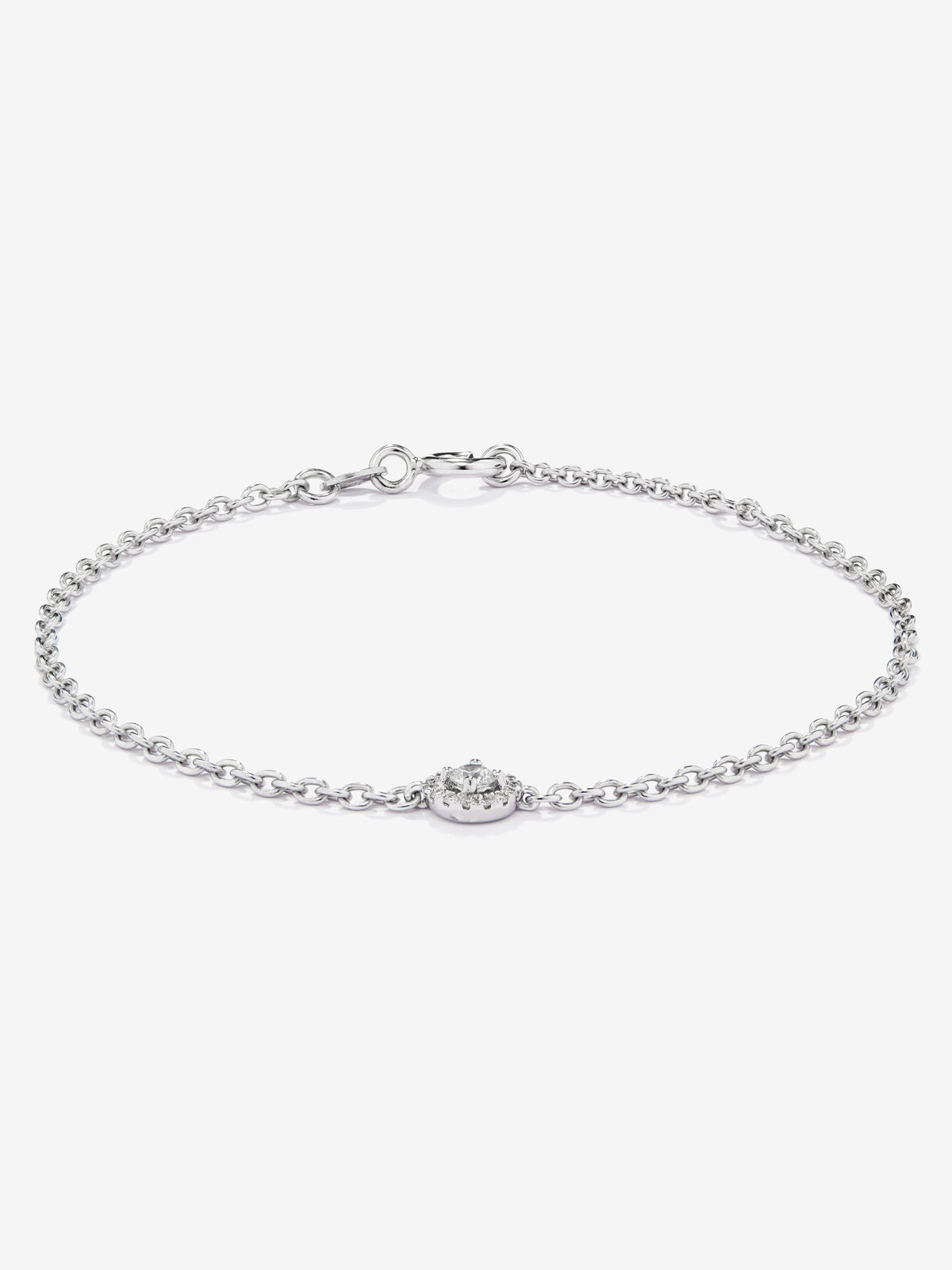 18K white gold chain bracelet with solitary diamond and diamond urla