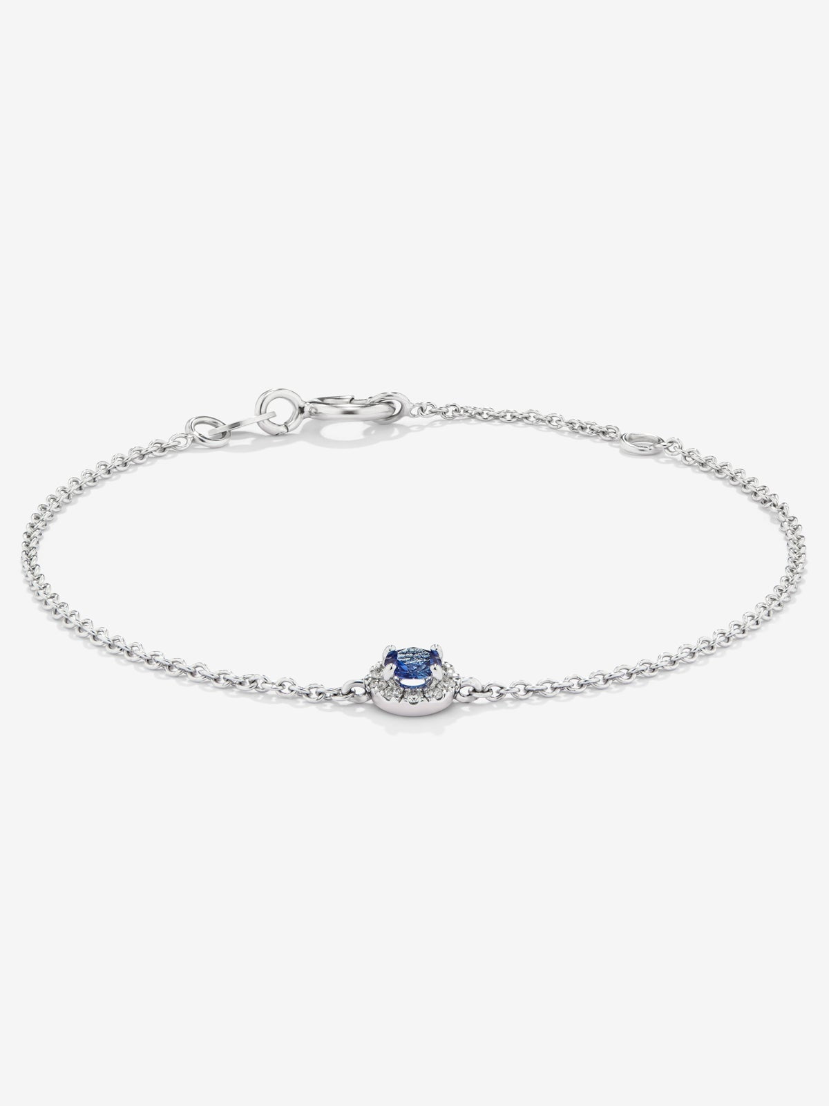 Pulsera orla de oro blanco de 18K con zafiro y diamante