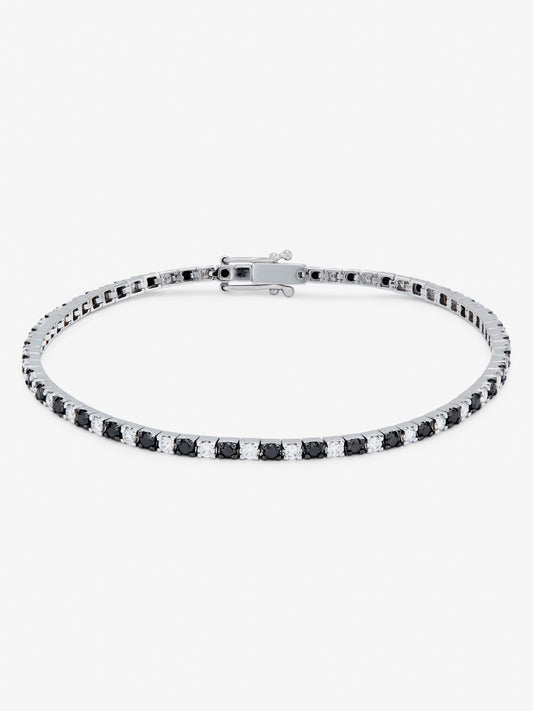 Pulsera riviere de oro blanco de 18K con diamante negro y diamante blanco