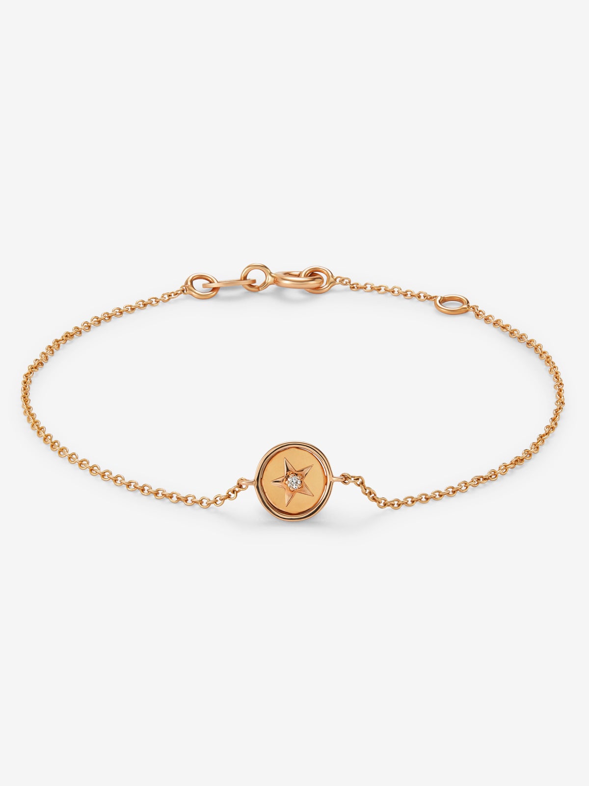 Pulsera de oro rosa de 18K con forma de estrella y diamante en talla brillante de 0,01 cts