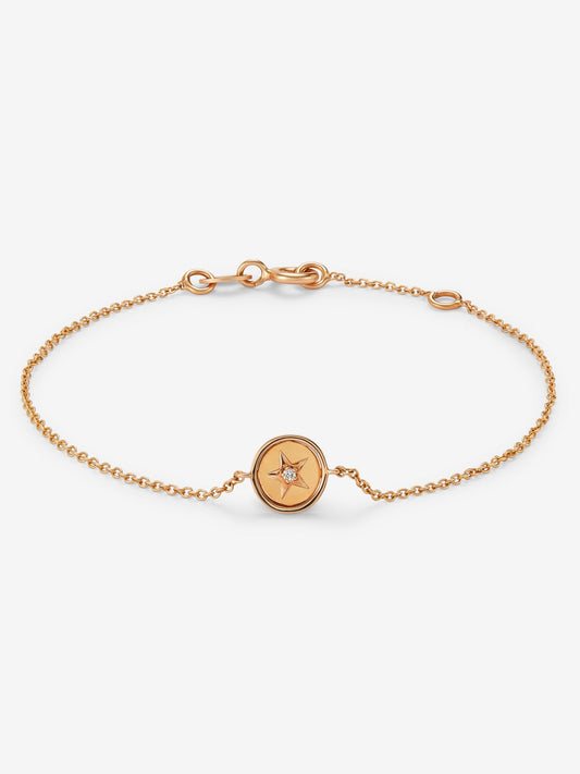 Pulsera de oro rosa de 18K con forma de estrella y diamante en talla brillante de 0,01 cts