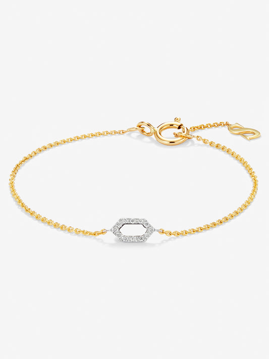 Pulsera de oro blanco y amarillo de 18K con diamantes blancos en talla brillante de 0,03 cts