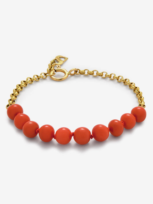 Pulsera de oro amarillo de 18K con corales de 6mm