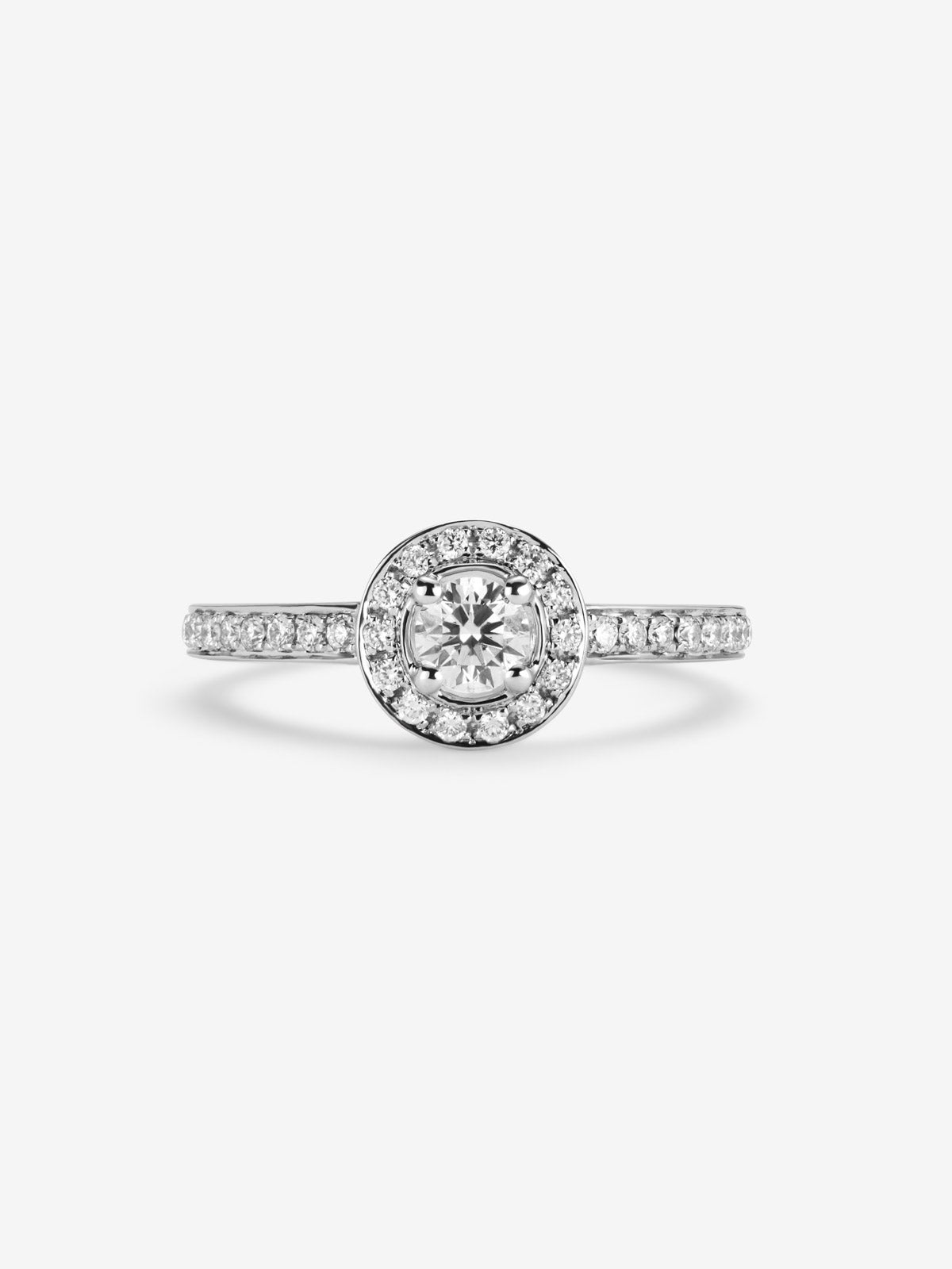 Anillo solitario de compromiso de oro blanco de 18kt con diamante central de 0,30cts